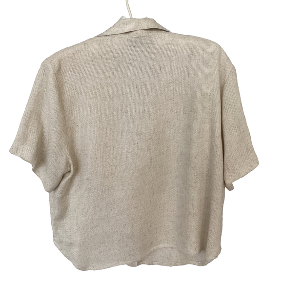 Fine Line NY Short Sleeve Cream Textural Cropped Button Up Blouse Size L - Picture 3 of 7